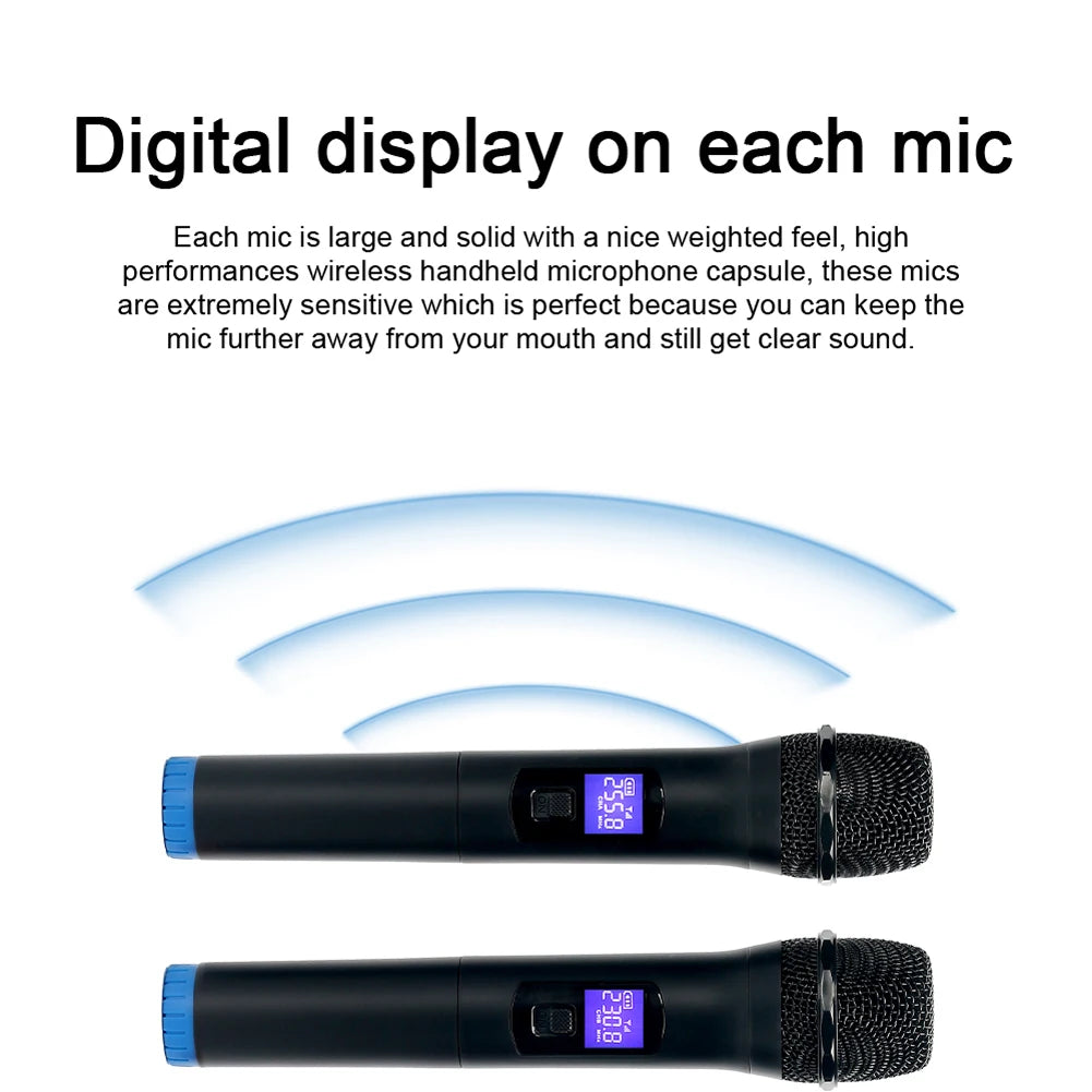 Multifunctional Dual Channel Wireless Microphone Cordless Handheld Mic LCD Display Professional Microphone Set