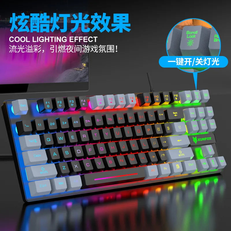 Keyboard 87 Keys 80% Layout Spanish Russian Korean Arabic Gaming Keyboard USB Wired RGB Light Float Keycap Ergonomics Design K10