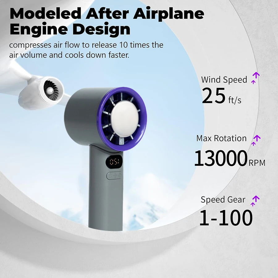 HandFan High Speed Handheld Cooling Fan Portable Mini Hand Fan 120 Speeds Adjustable Digital Display for Travel Beach Outdoors