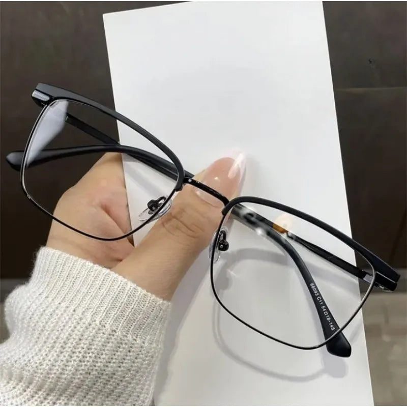 Photochromic Anti Radiation  Glasses  Korean Square Metal Men Women Eyeglasses Fashion Anti Blue Light Glass