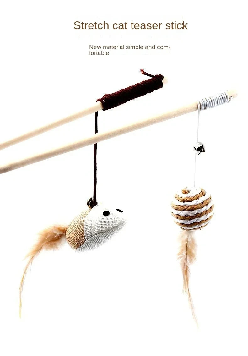 Interactive Cat Toy Kitten Funny Colorful Rod Cat Wand Toys Wood Pet Cat Toys Interactive Stick Pet Cat Supplies Stick Playing