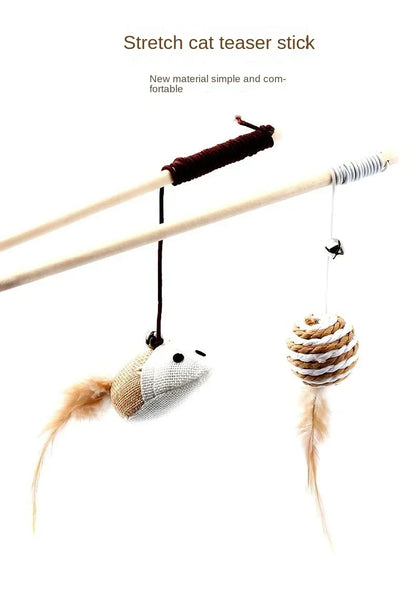Interactive Cat Toy Kitten Funny Colorful Rod Cat Wand Toys Wood Pet Cat Toys Interactive Stick Pet Cat Supplies Stick Playing