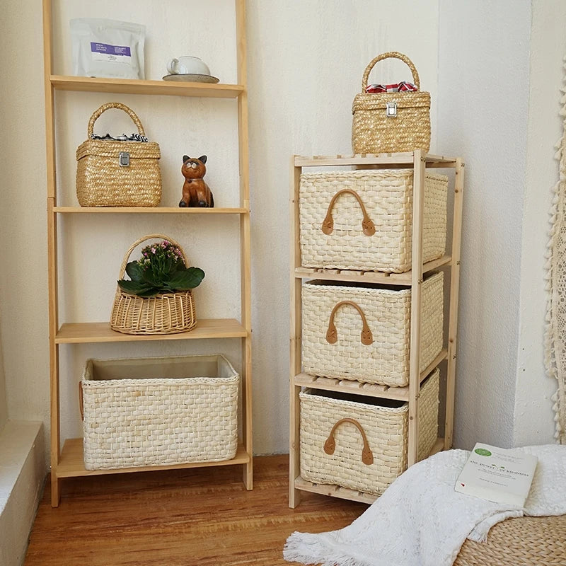 Hand-woven Storage Basket Household Laundry Baskets Outdoor Picnic Boxes Portable Toy Clothes Organizer Bedroom Desktop Decor