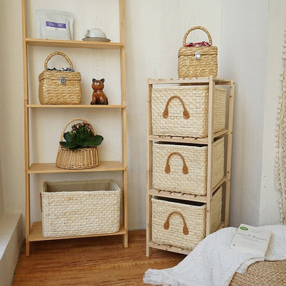 Hand-woven Storage Basket Household Laundry Baskets Outdoor Picnic Boxes Portable Toy Clothes Organizer Bedroom Desktop Decor