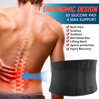 Back Brace for Men Lower Back Pain Relief Lumbar Support Brace Waist Belt with Ergonomic 3D Silicone Pad for Heavy Lifting Work