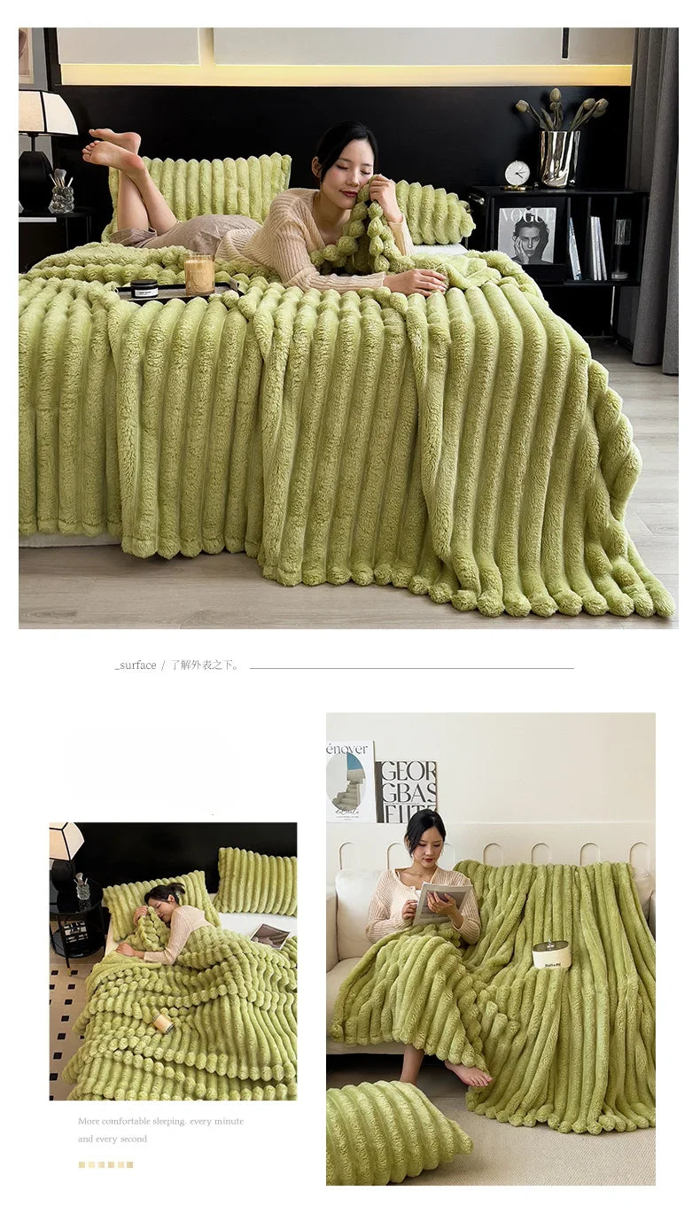 Solid Color Thickened Wide Striped Multifunctional Blanket Can Be Used As Bed Sheet Cover Blanket， Nap Blanket， Pet Blanket