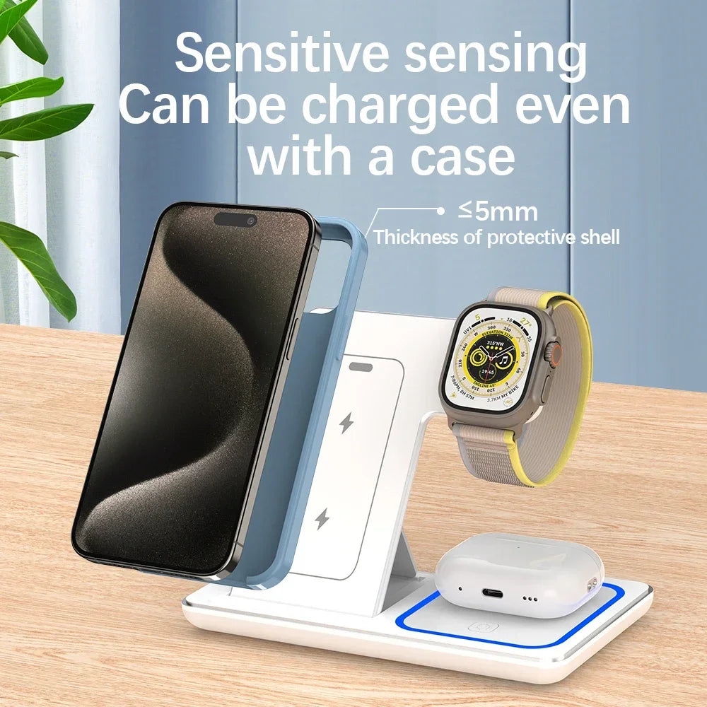 High-Speed Wireless Charging Station 3in 1 for iPhone16/15/14/13/12/11,iWatch10/9/8/7,AirPods2/3/Pro-Multiple Devices-for Home