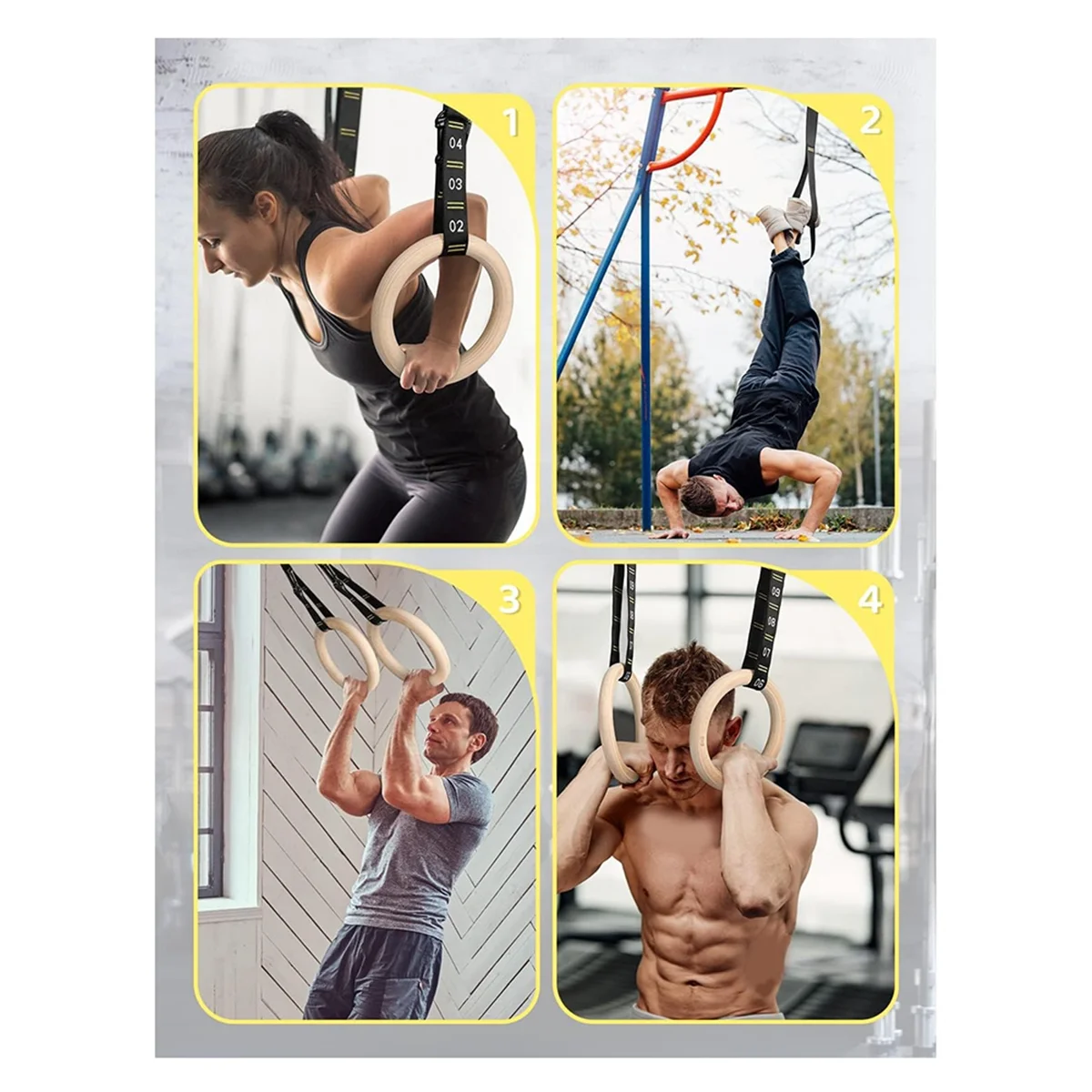 New Wooden Gymnastic Rings Adjustable Straps Door Anchor Foot Straps for Bodyweight Fitness