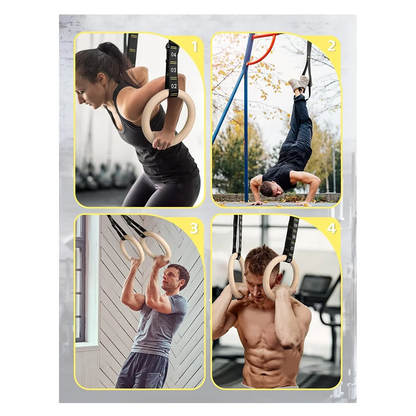 New Wooden Gymnastic Rings Adjustable Straps Door Anchor Foot Straps for Bodyweight Fitness