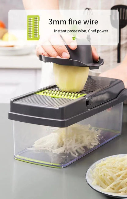 14/16pcs Multifunctional Vegetable Slicer Cutter Food Grade Shredder with Basket Fruit Potato Onion Mincer Chopper Carrot Grater