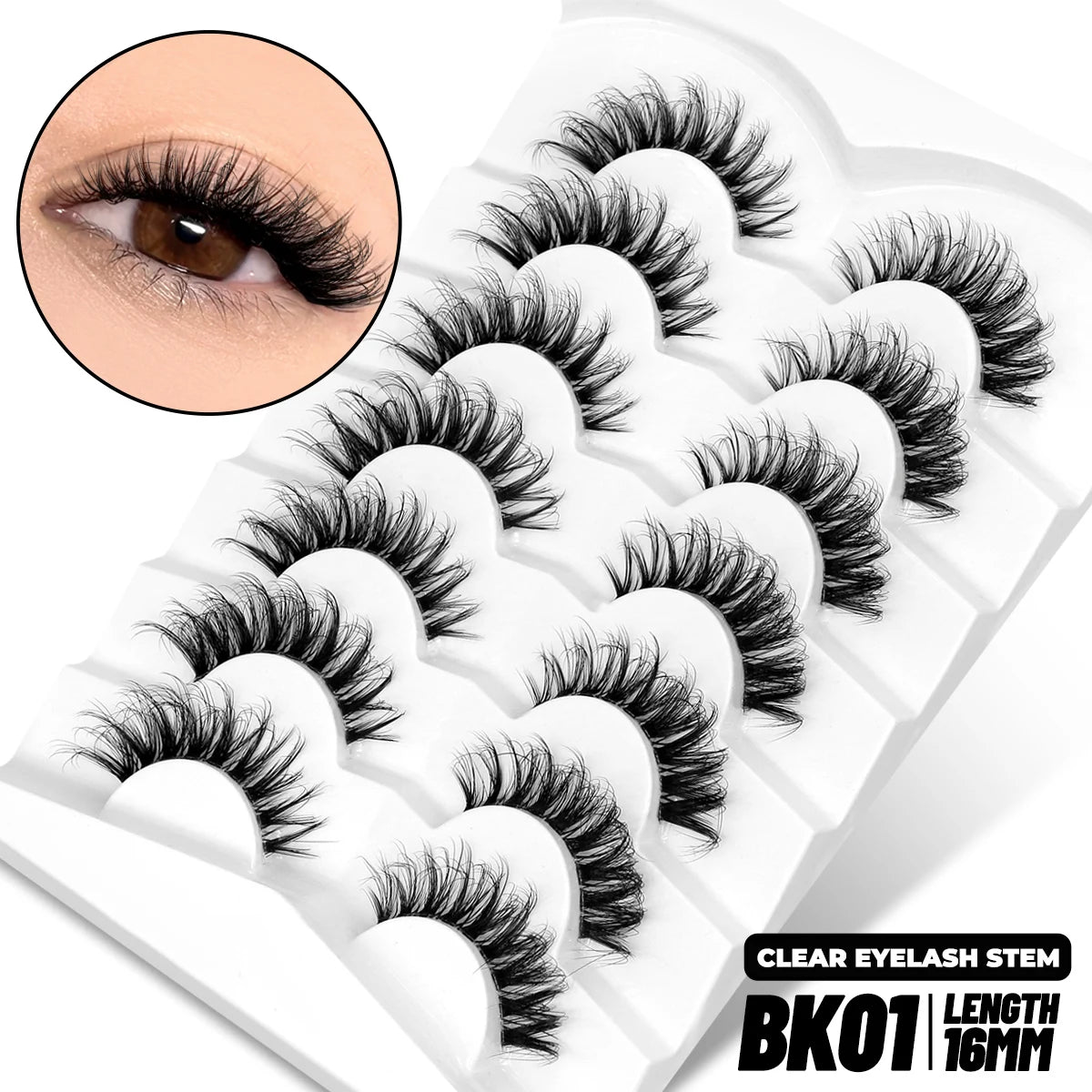 GROINNEYA Lashes 5/7 Pairs Wispy Mink Lashes Invisible Band Eyeashes Look Like Extensions Strip Lashes Natural Look Soft Fluffy