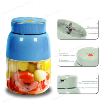 Portable Fruit Blender 800ml Multifunctional Electric Juicer Cup 10 Steel Blades Summer Milkshake Machine USB Rechargeable