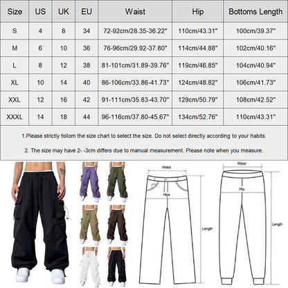 Mens Casual Sports Cargo Pants Woven Pocket Foot Rope Street Tie Solid Pants Mens Multi-Pockets Cargo Pants Pantalones Hombre