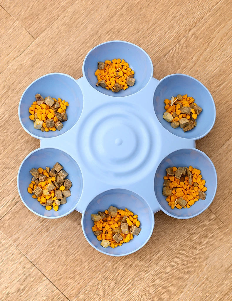 Six-in-one Dog Bowl Puppy Slow feeder Dog Bowl Cat Water Bottle flower-shaped cat Water feeding bowl Healthy Eating plate Pet ac