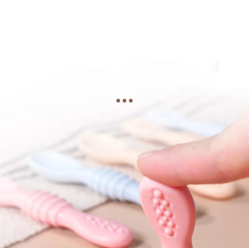Food Grade Silicone Baby Training Fork Spoon Set for Teeth Grinding Complementary Rice Paste Baby Feeding Tableware