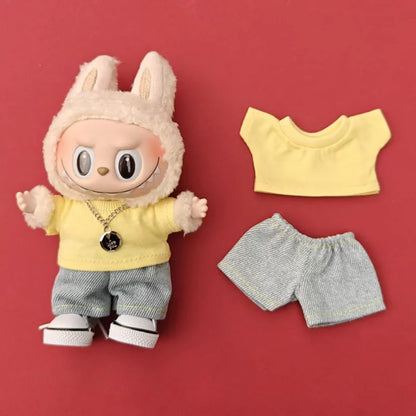 Labubu 3.0 Doll 15/17cm Hoodie with Jeans Set Outfit Accessories for Ropa Labubu