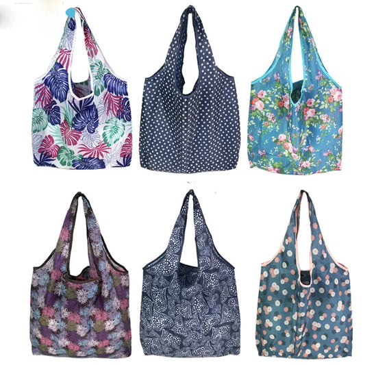 Large Reusable Shopping Bag Women's Foldable Floral Environmentally Friendly Portable Tote Bag Grocery Storage Bag