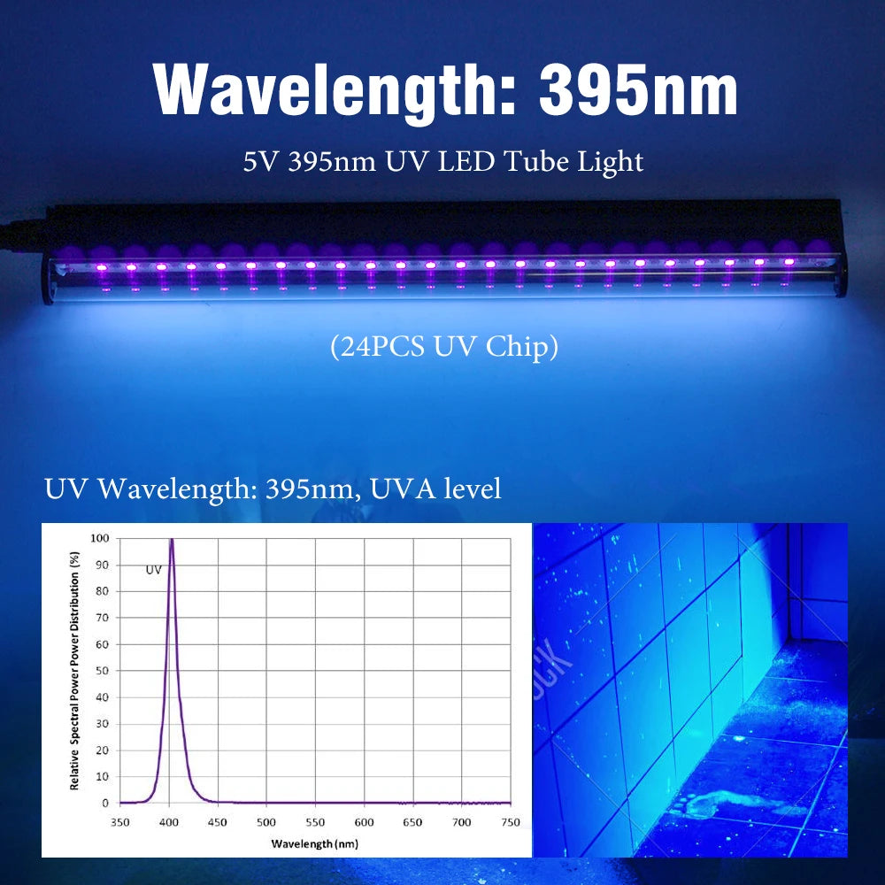 5V 395nm UV LED Tube Light For Black Light Bar Light Effect Party Light Stage Lighting DC5V USB Tube Light