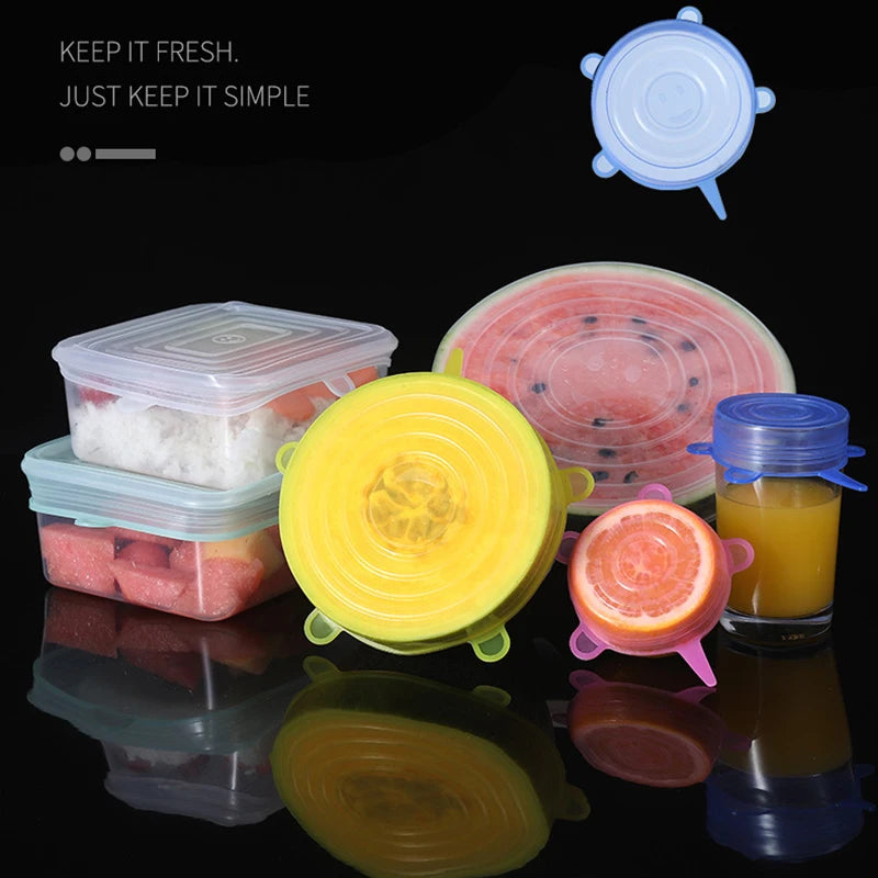 6pcs/set Silicone Cover Stretch Lids Reusable Airtight Food Wrap Covers Keeping Fresh Seal Bowl Stretchy Wrap Cover