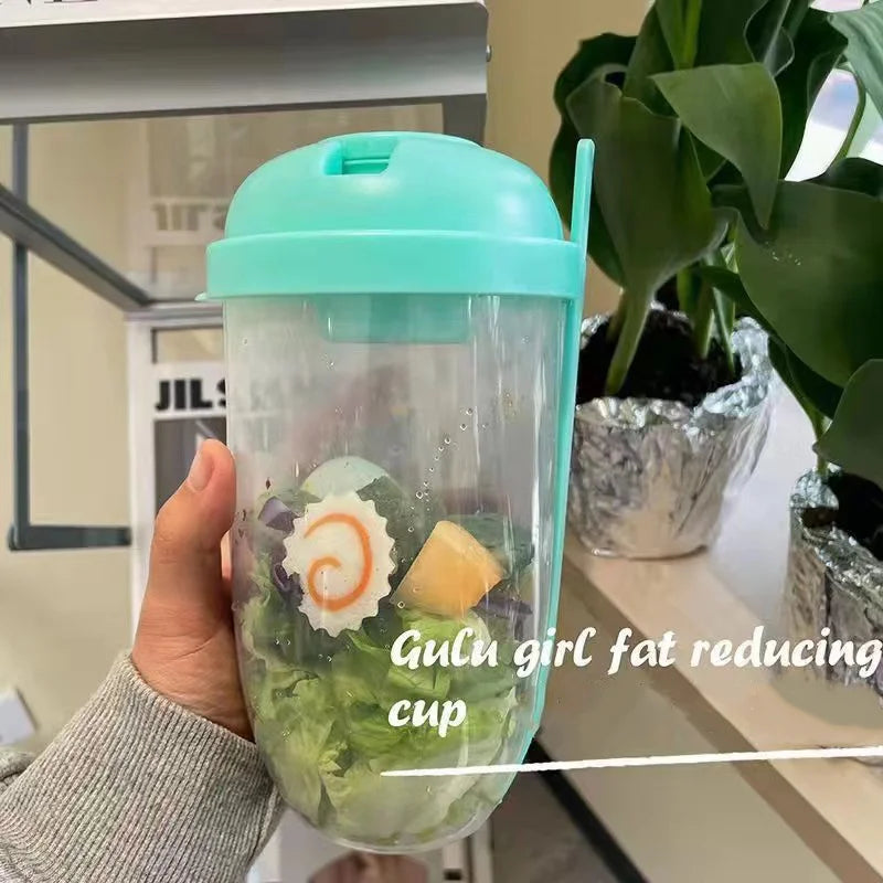 1pc White/Green Portable Bottle Salad Container Bottle-Shaped Bento Salad Bowl For Lunch Salad Box With Fork Salad Bowl