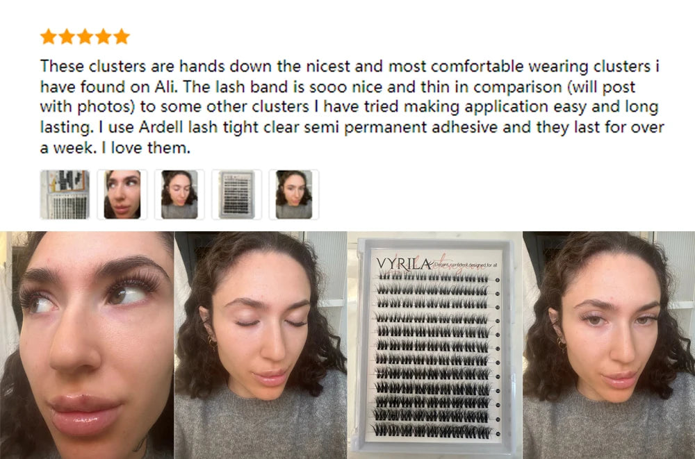 VYRILA Lash Extension Kit Wispy C Curl Lash Clusters Kit Hush 8-16mix Individual Lashes with Lash Bond and Seal Lash Tweezers