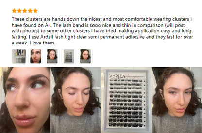 VYRILA Lash Extension Kit Wispy C Curl Lash Clusters Kit Hush 8-16mix Individual Lashes with Lash Bond and Seal Lash Tweezers