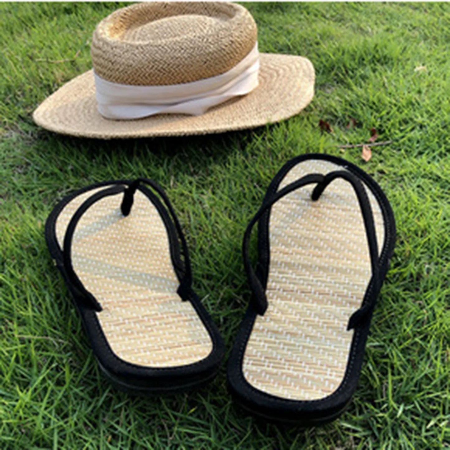 Women Flat Flip-flops Slippers Comfortable Non-slip Sandals Bamboo Rattan Flip Flop Home Bathroom Fashion Slippers Zapatos 2022