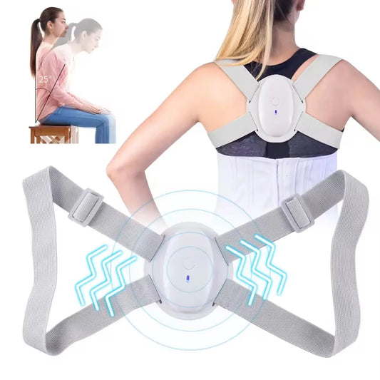 Electric back posture corrector with vibration alert, with elastic adjustable shoulder straps for improved back posture training