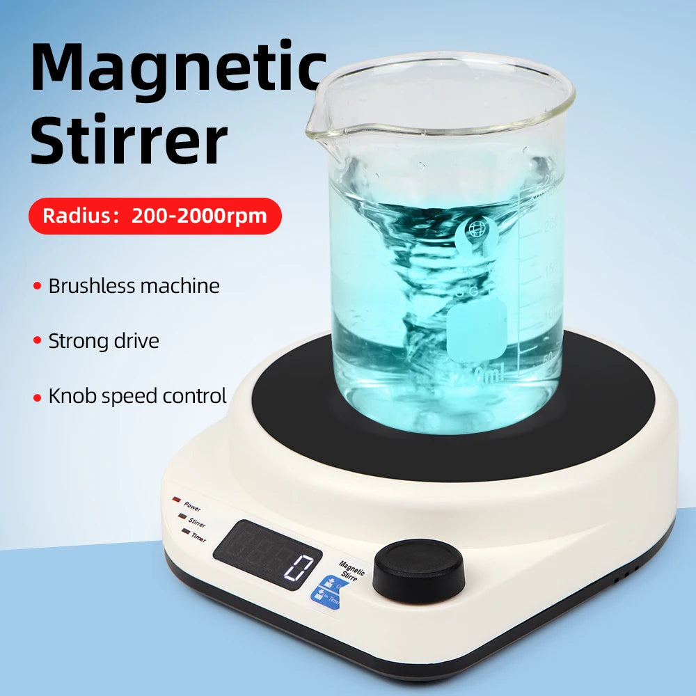 2000RPM Mini Electric Magnetic Stirrer with Stir Bar Brushless DC Motor Magnetic Mixer for Medical Chemical Laboratory EU Plug