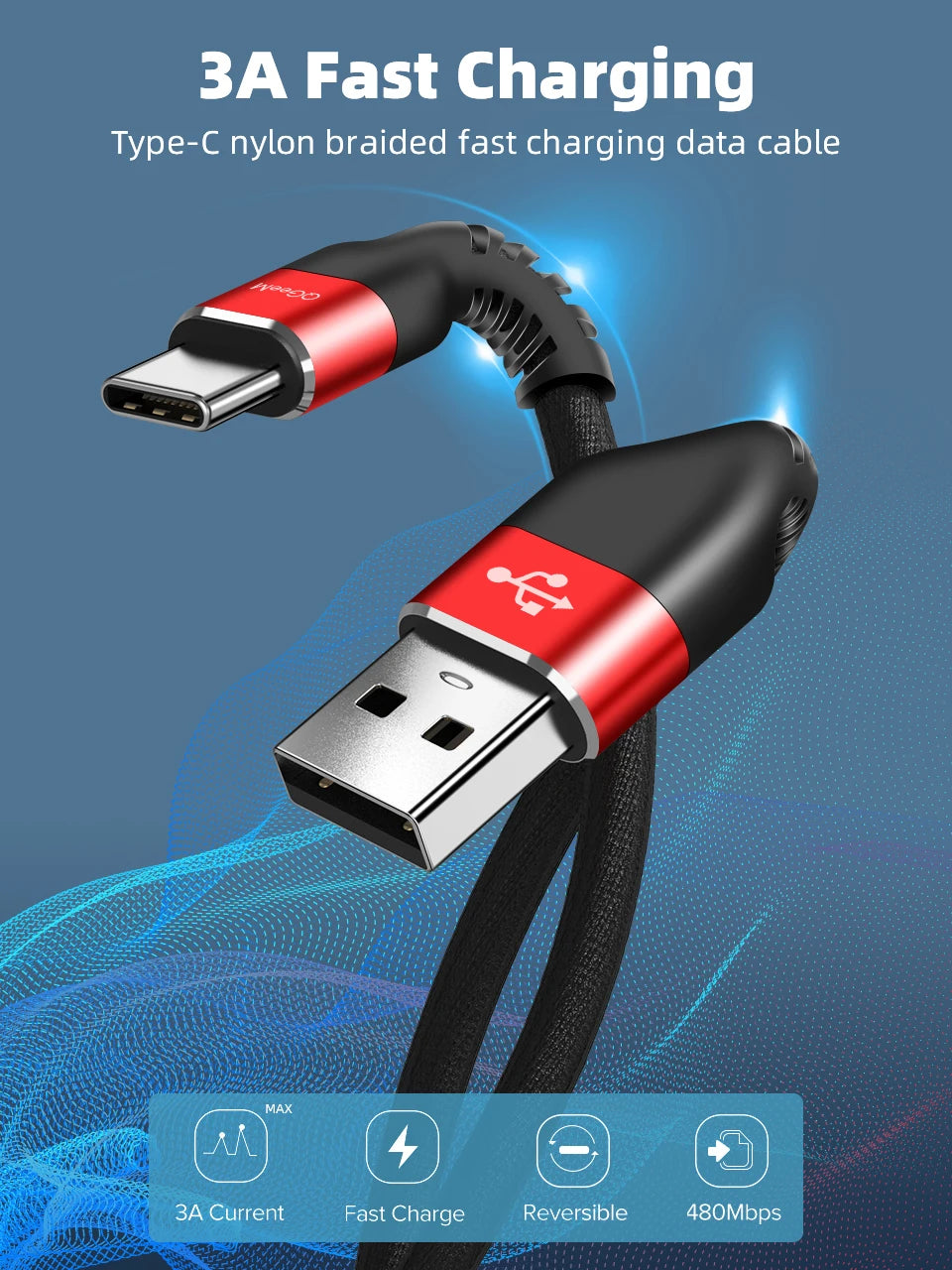 QGeeM 3A USB C Cable Type C Cable for Xiaomi OPPO Realme Poco Oneplus Redmi Phone Charger Fast Charge Charger USB Type C Cable