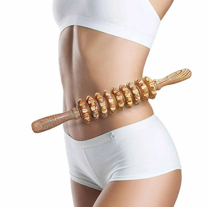9 Rollers Curved Massager Handheld Stick Wooden Lymphatic Drainage Massage Tools for Anti-cellulit, Body Muscle Pain Relief