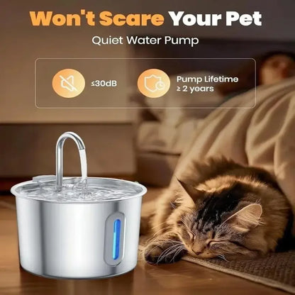 2.2L Automatic Cat Water Fountain With Faucet USB Stainless Steel Filter Silent Water Pump Cat And Dog Water Fountain Supplies