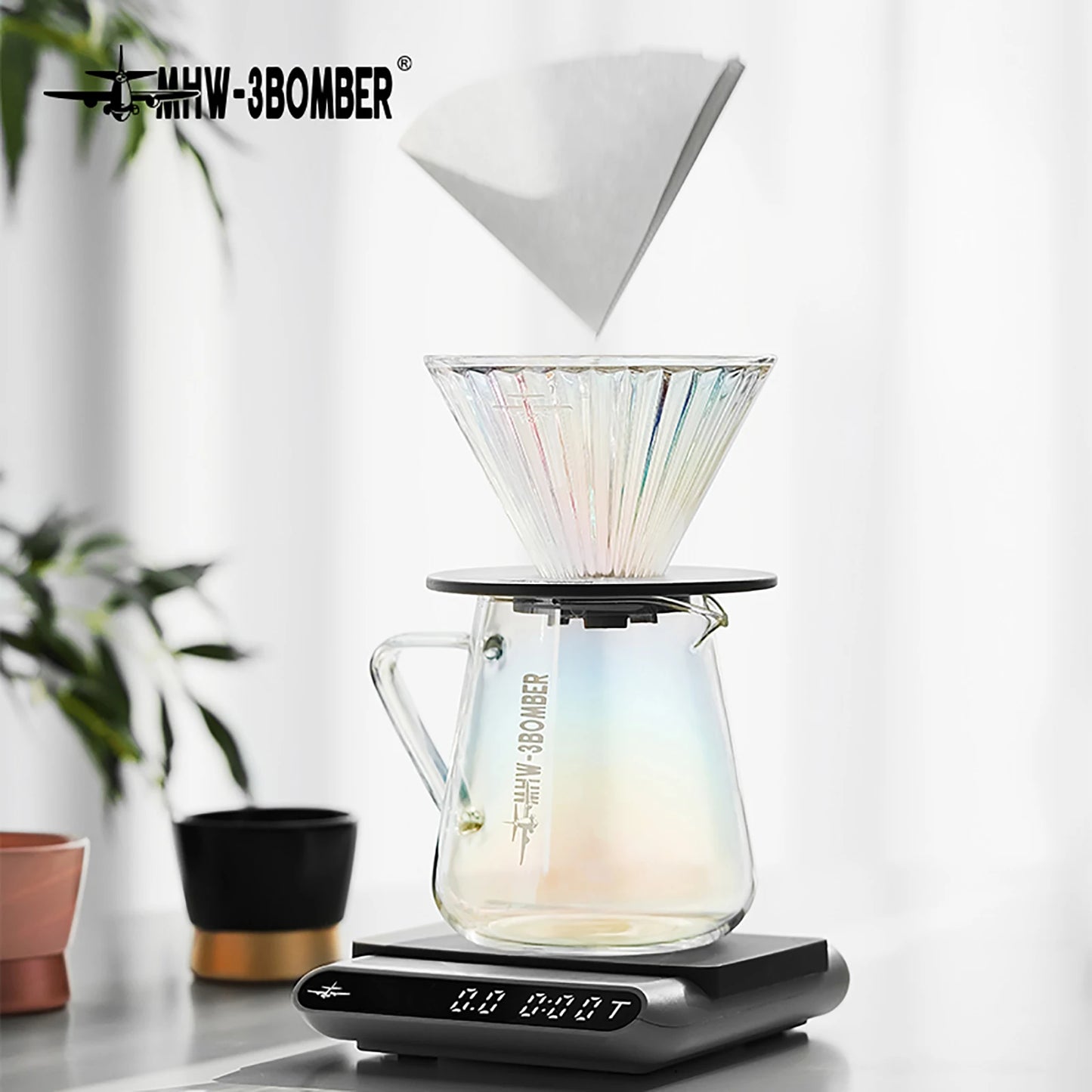 MHW-3BOMBE Pour Over Coffee Dripper Glass Coffee Dripper Coffee Filter Cup Reusable Coffee Drip Filter Cone Coffee Maker