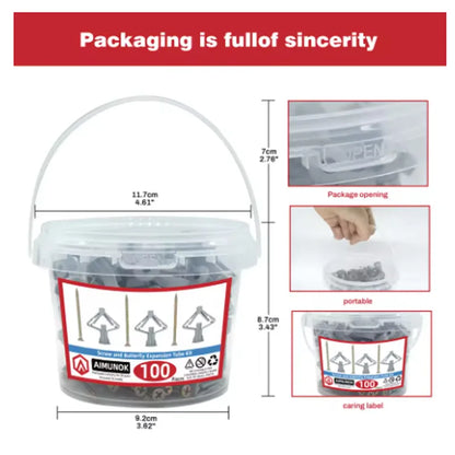 100pcs Drywall Anchor Kit Hollow Wall Anchors Plasterboard Plugs Screws Butterfly Expansion Tube Pipe 50 Set