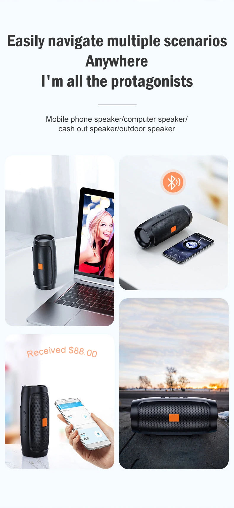 Bluetooth Speaker Dual Speaker Stereo Outdoor TF usb Playback Fm Voice Broadcasting Portable Subwoofer 50 Wireless Speaker