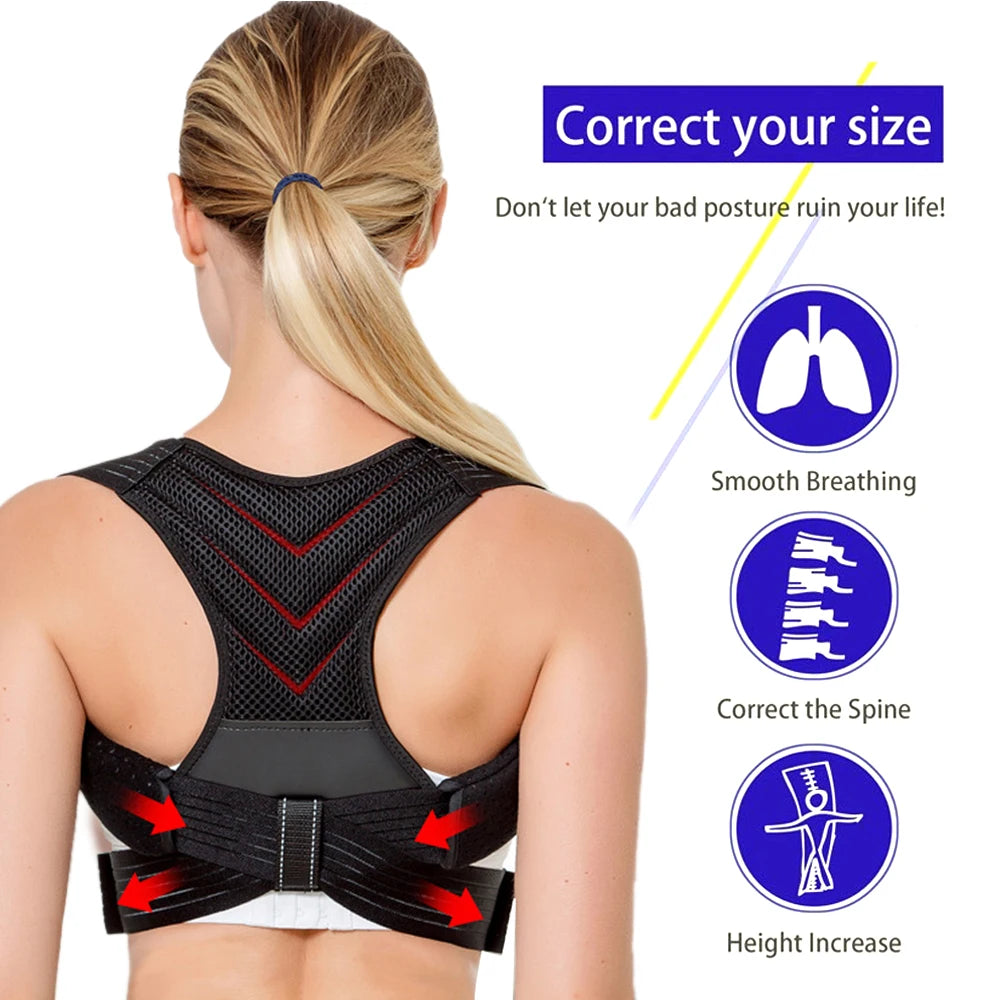 BraceTop Adjustable Posture Corrector Breathable Back Straightener, Upper Back Brace Providing Pain Relief From Neck, Shoulder