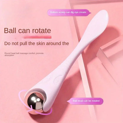 A double-ended manual eye massage roller with a gentle roll-on design for delicate eye treatments