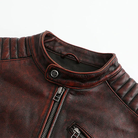 Copersian Men's Genuine Leather Jacket Natural Cowhide Hunting Jacket  Retro Motorcycle Jacket Spring Autumn Mens Clothes