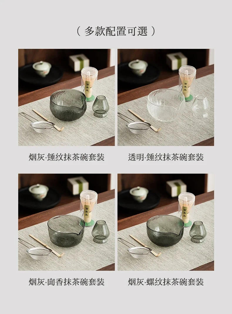 5Pcs Matcha Whisk Set Clear Glass Matchas Tea Set Matcha-Making Kit with Matcha Bowl Matcha Cup Matcha-Whisk for Tea Lovers