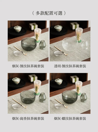 5Pcs Matcha Whisk Set Clear Glass Matchas Tea Set Matcha-Making Kit with Matcha Bowl Matcha Cup Matcha-Whisk for Tea Lovers