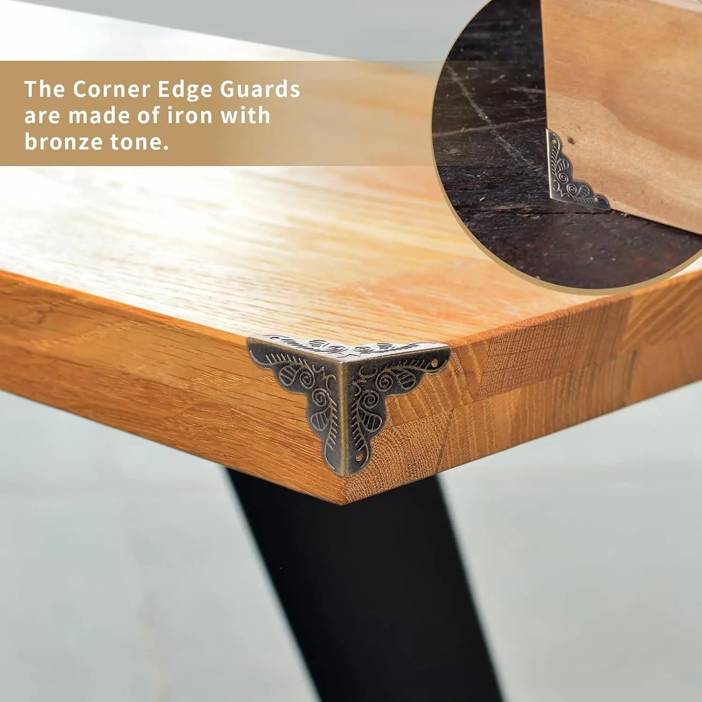 Carved Wooden Boxes Corner Protector Metal Edge Corners Guard Cover with Screws Wood Case Furniture Dresser Table Decoration