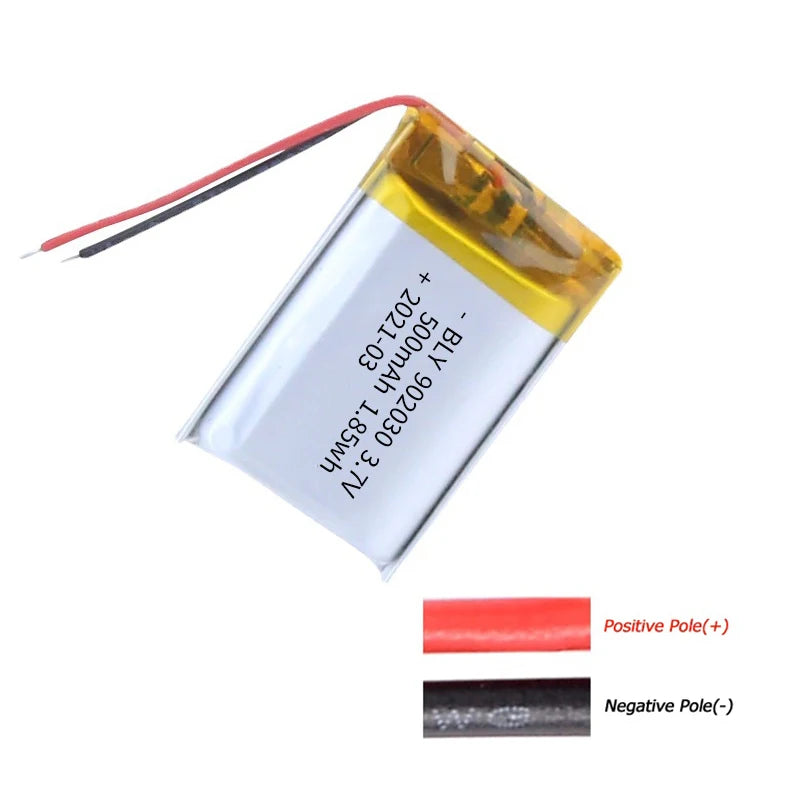 902030 Lithium polymer battery 3.7V 500mAh rechargeable battery for Consumer electronics LED lights bluetooth speakers