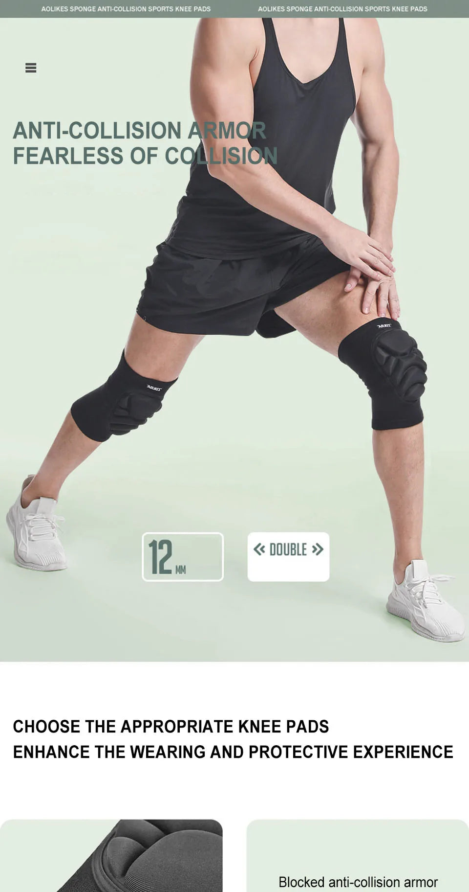 AOLIKES 1Pair Knee Elbow Pads, Thick Sponge Collisioned Kneepads for Work, Basketball Wrestling Football Volleyball Cycling