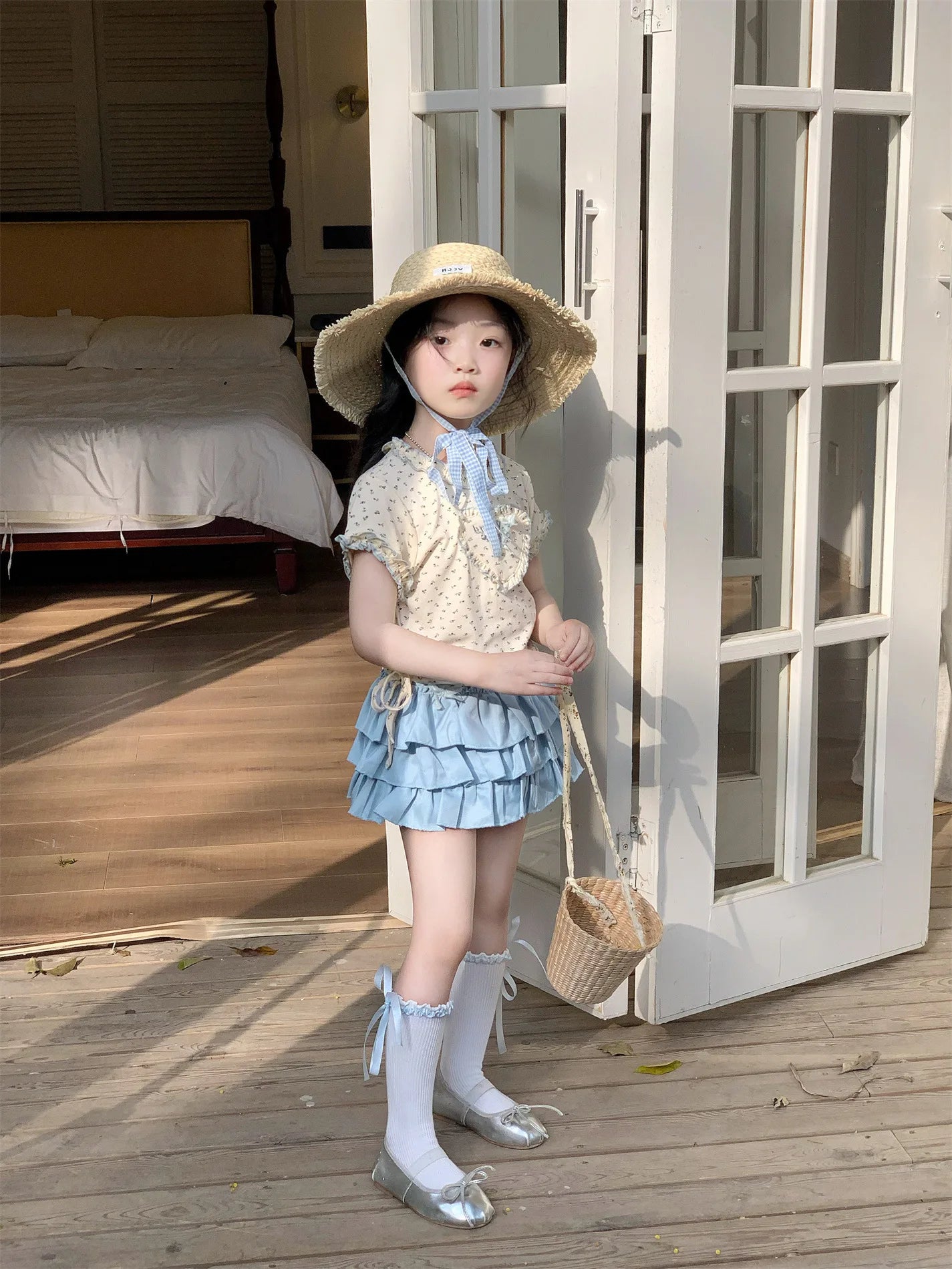 Baby Set 2025 Short Sleeved T-shirts New Summer Floral Top for Girls Solid Cake Skirt Two-piece Set