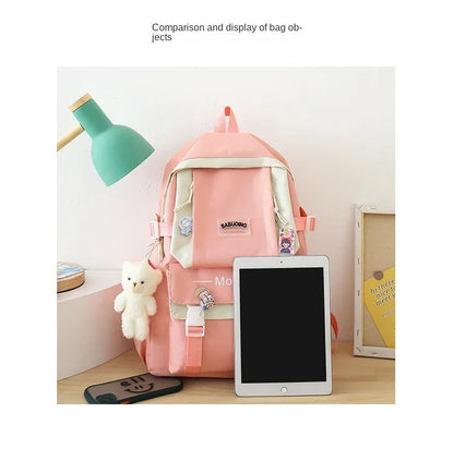 4 Set Korean High School Junior High School Elementary School Student Forest Style Versatile Backpack with Large Capacity Colors