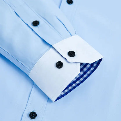 Mens Dress Shirt Long Sleeve Non Iron Fashion Double Layer Business Formal Regular Fit Office Camisa Social Solid Button Shirts