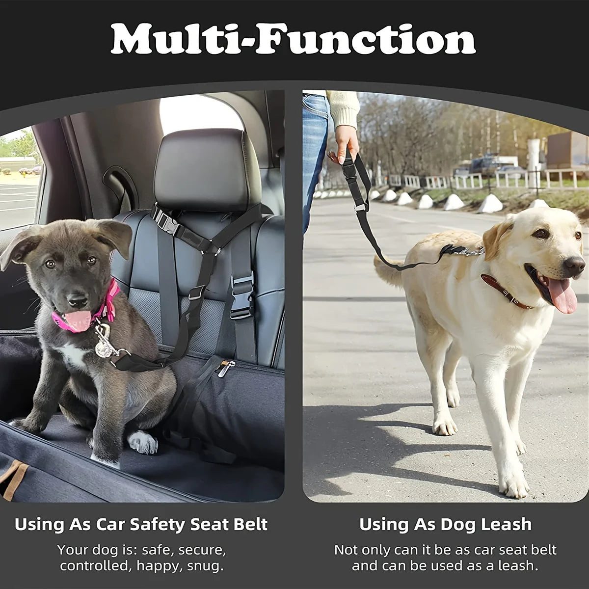 Nylon Two-in-one Dog Car Seat Belt Adjustable Dog Harness Collar Pet Accessories Dog Lead Leash Backseat Safety Belt Solid Color