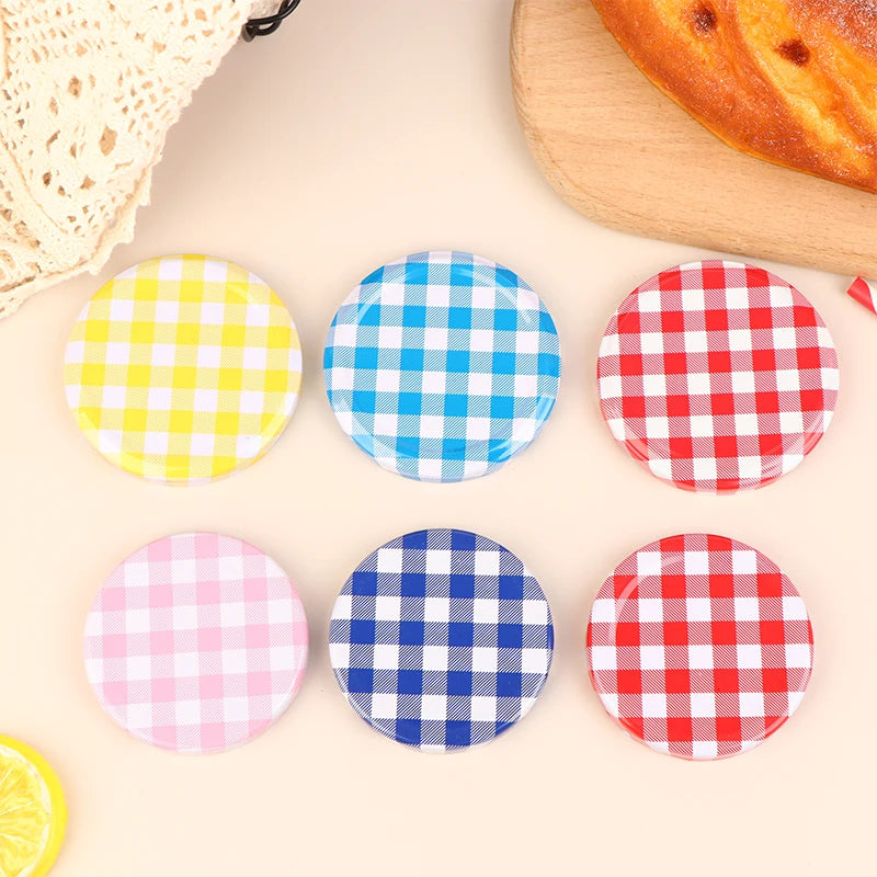 10 Pcs Colorful Lattice Jam Jars Lids Wide Mouth Screw Lids Storage Caps For Jars Glass Round Storage Cover
