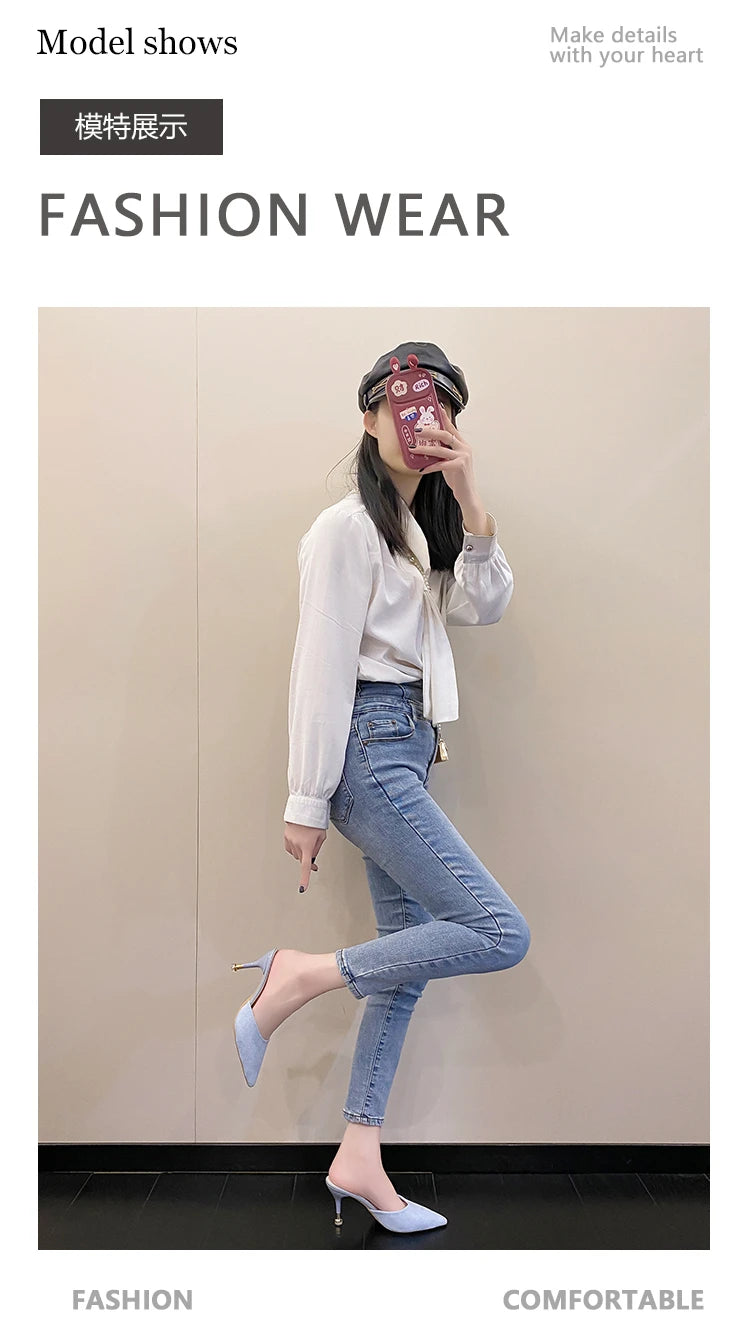 New Women's Slippers High Heel Closed Pointed Toe Shoes Sexy Ladies Heeled Sandals for Women