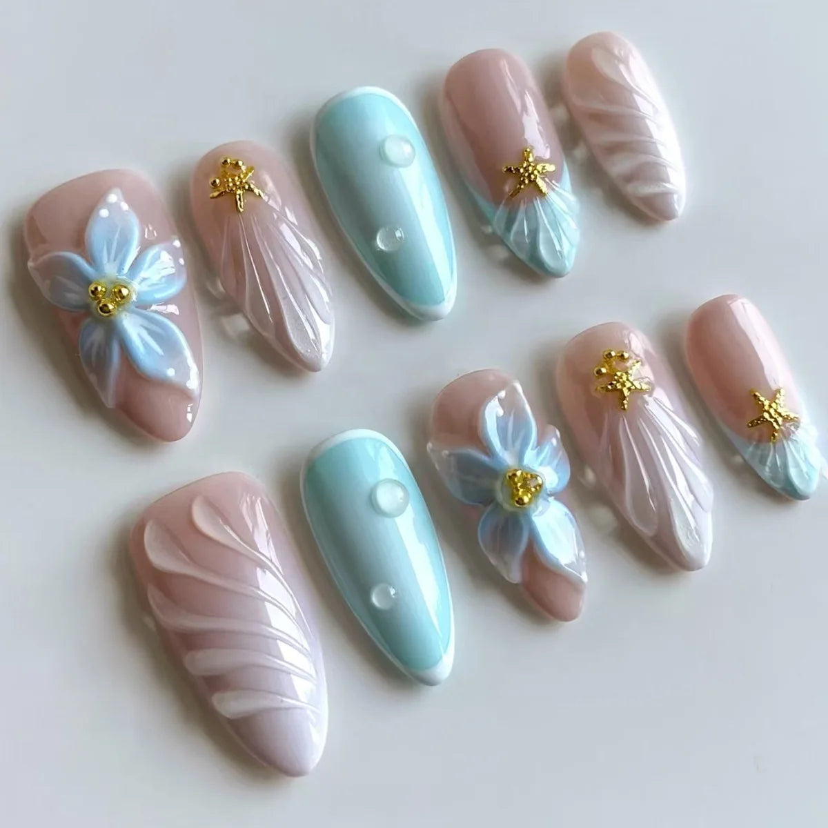 24Pcs Pink Almond False Nails Butterfly Ballet with French Design Wearable Fake Nails Simple Artificial Press on Nails Tips Art